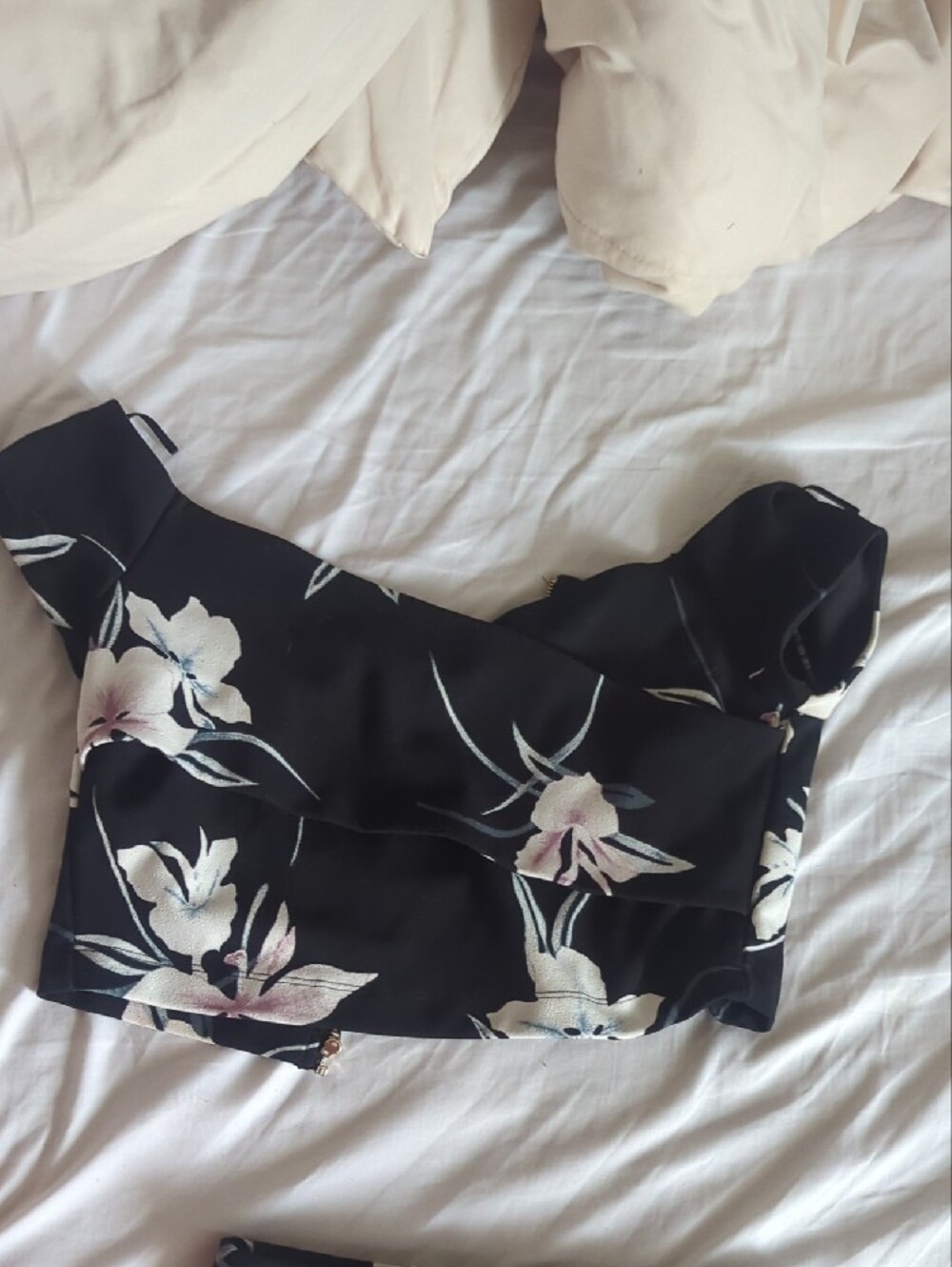Dynamite Black Floral Two-Piece Midi Skirt Set with Pink Accents - Picture 6 of 7